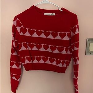 Altar'd State Red & Pink Heart Stripe Crewneck Sweater